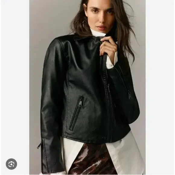ANTHROPOLOGIE The Saige Faux Leather Motorcycle Jacket MEDIUM - Picture 2 of 13